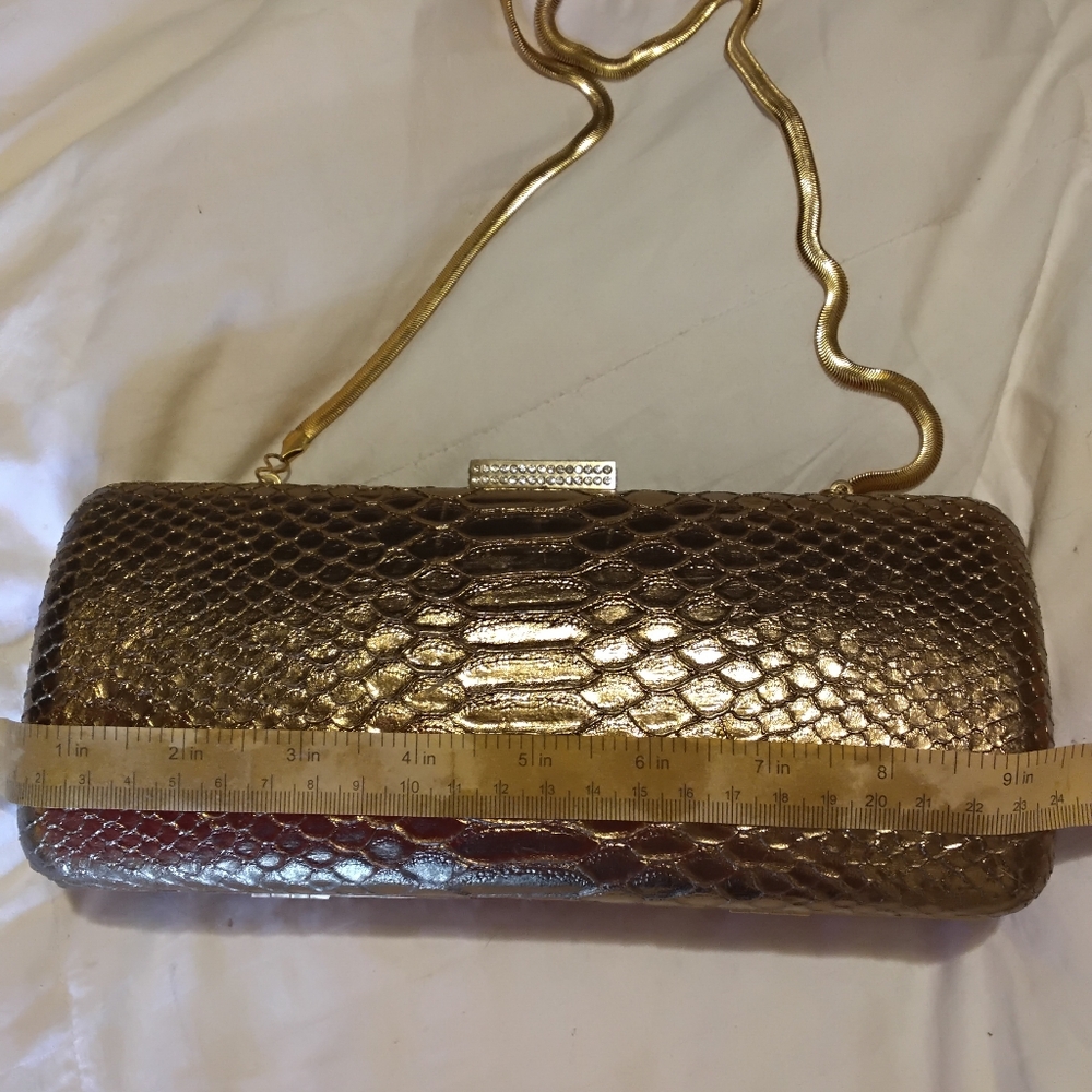 Devi Kroell for Target Bronze Barrel Clutch Shoulder Purse Faux Snakeskin